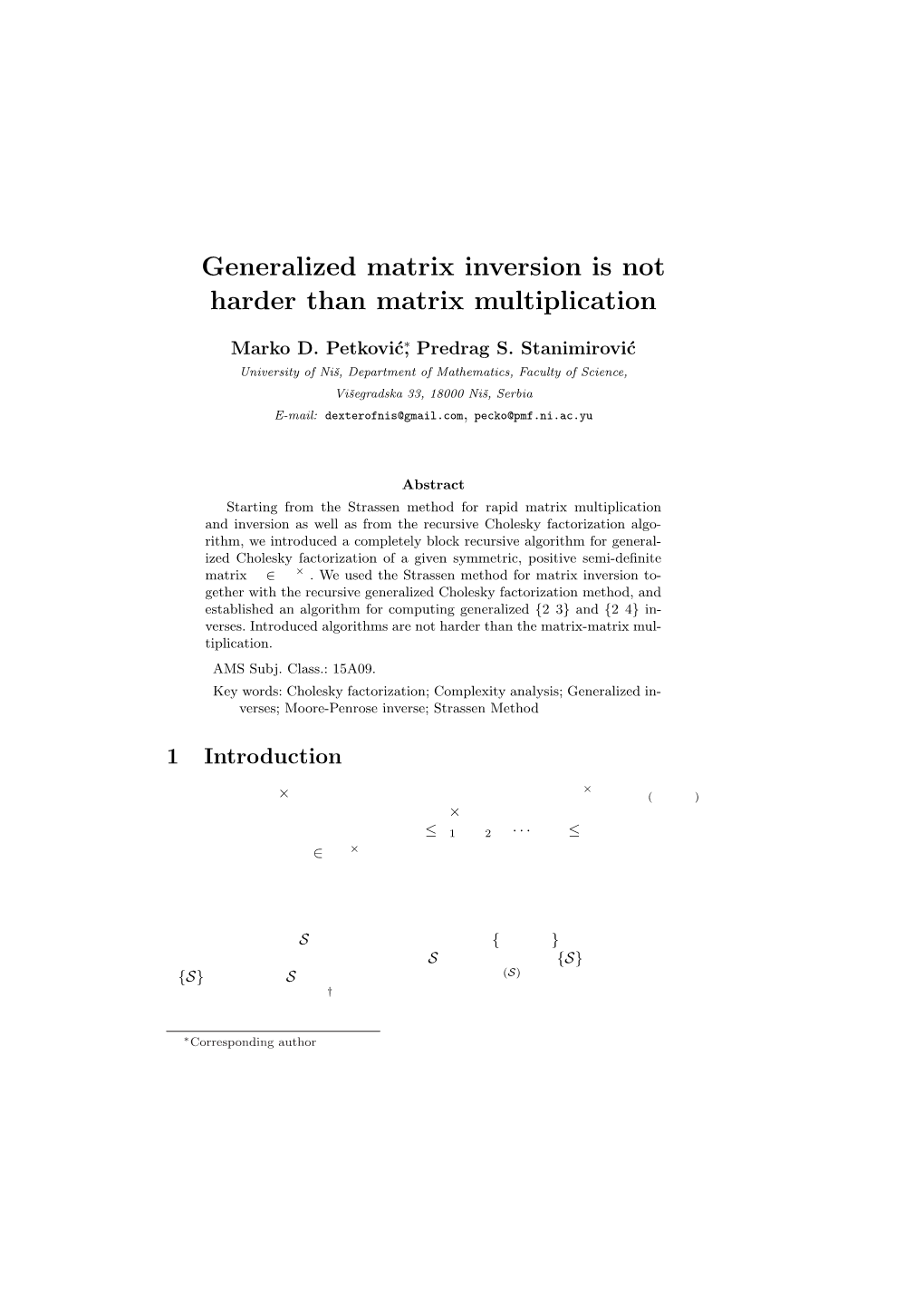 Generalized Matrix Inversion Is Not Harder Than Matrix Multiplication