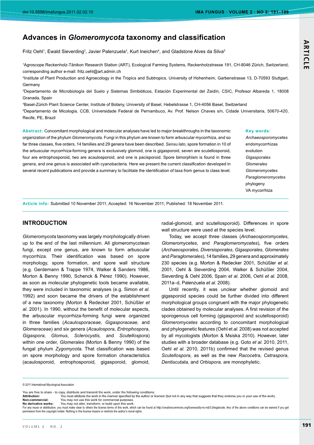 AR TICLE Advances in Glomeromycota Taxonomy And