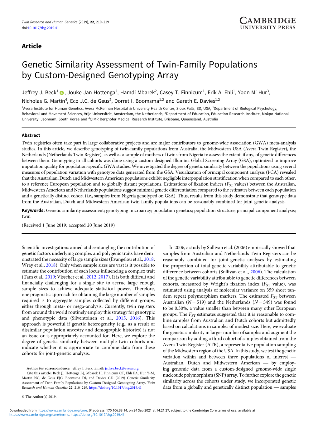 Genetic Similarity Assessment of Twin-Family Populations by Custom-Designed Genotyping Array