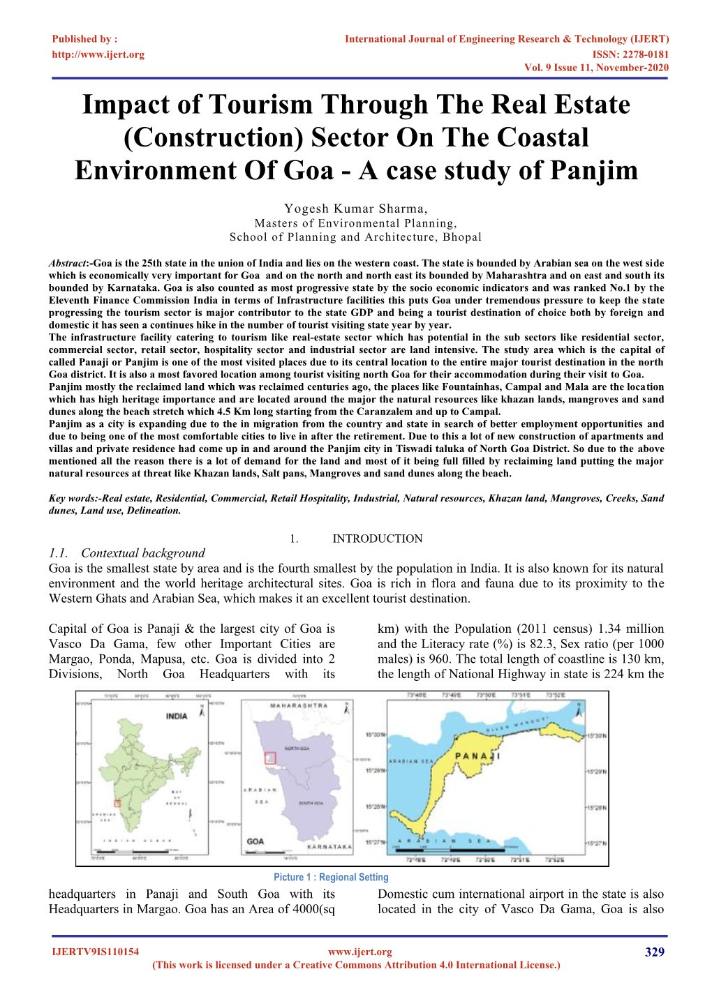 Sector on the Coastal Environment of Goa - a Case Study of Panjim