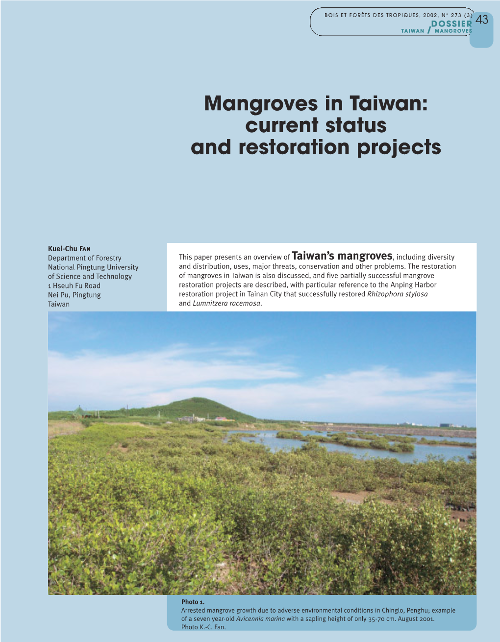 Mangroves in Taiwan: Current Status and Restoration Projects