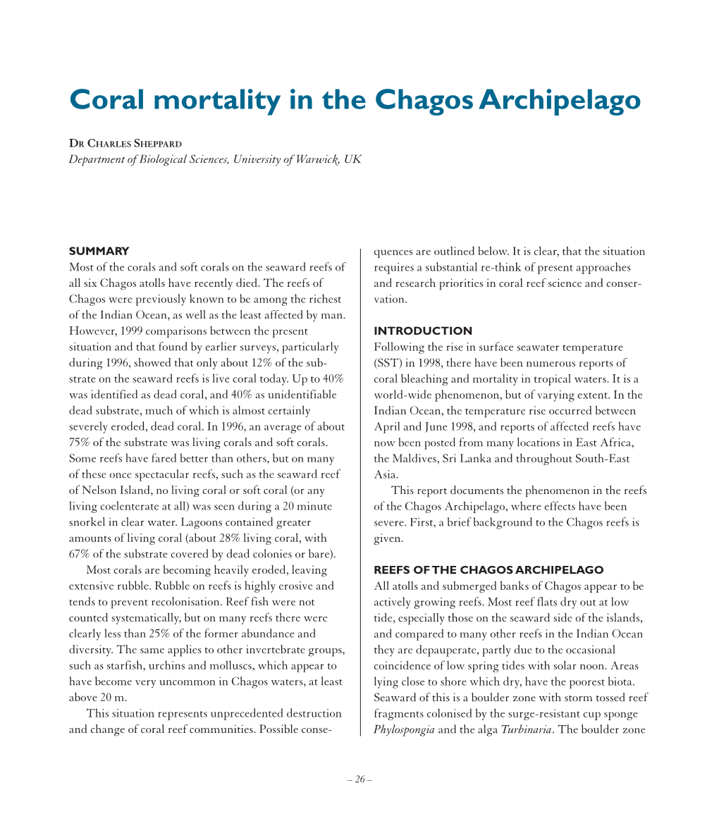 Coral Mortality in the Chagos Archipelago