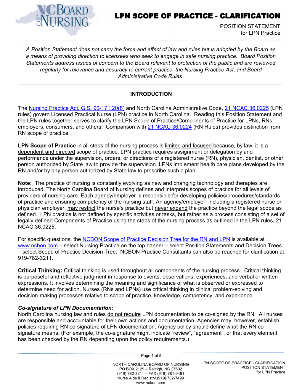 Lpn Scope of Practice - Clarification