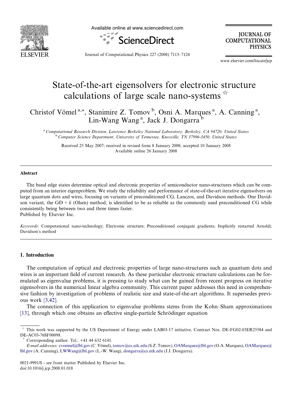 State-Of-The-Art Eigensolvers for Electronic Structure Calculations of Large Scale Nano-Systems Q