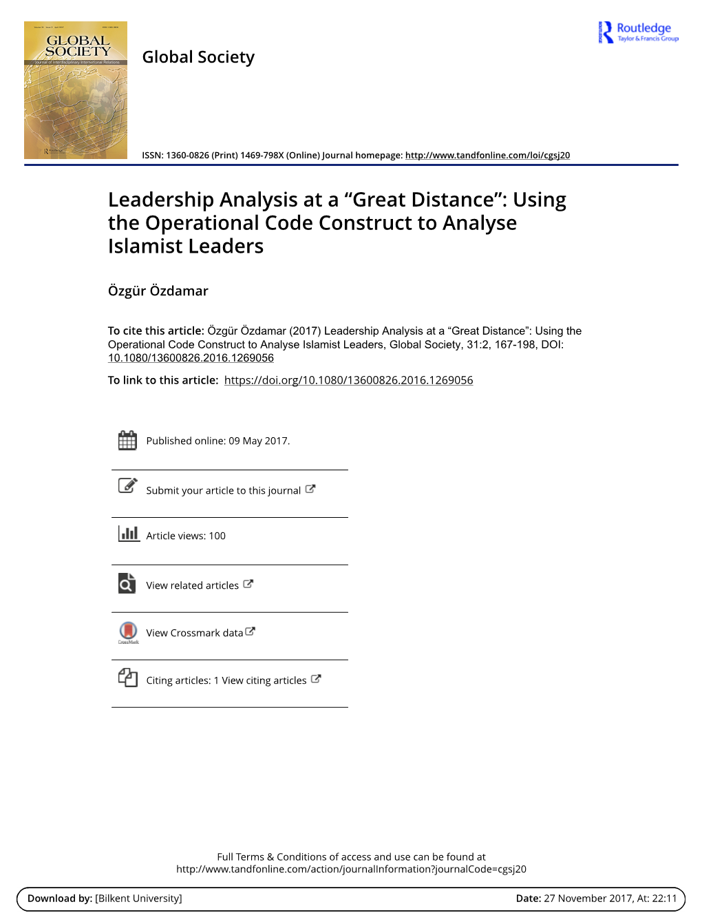 Using the Operational Code Construct to Analyse Islamist Leaders