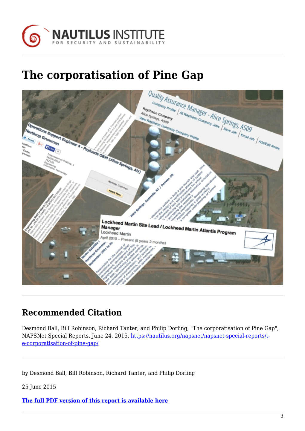 The Corporatisation of Pine Gap