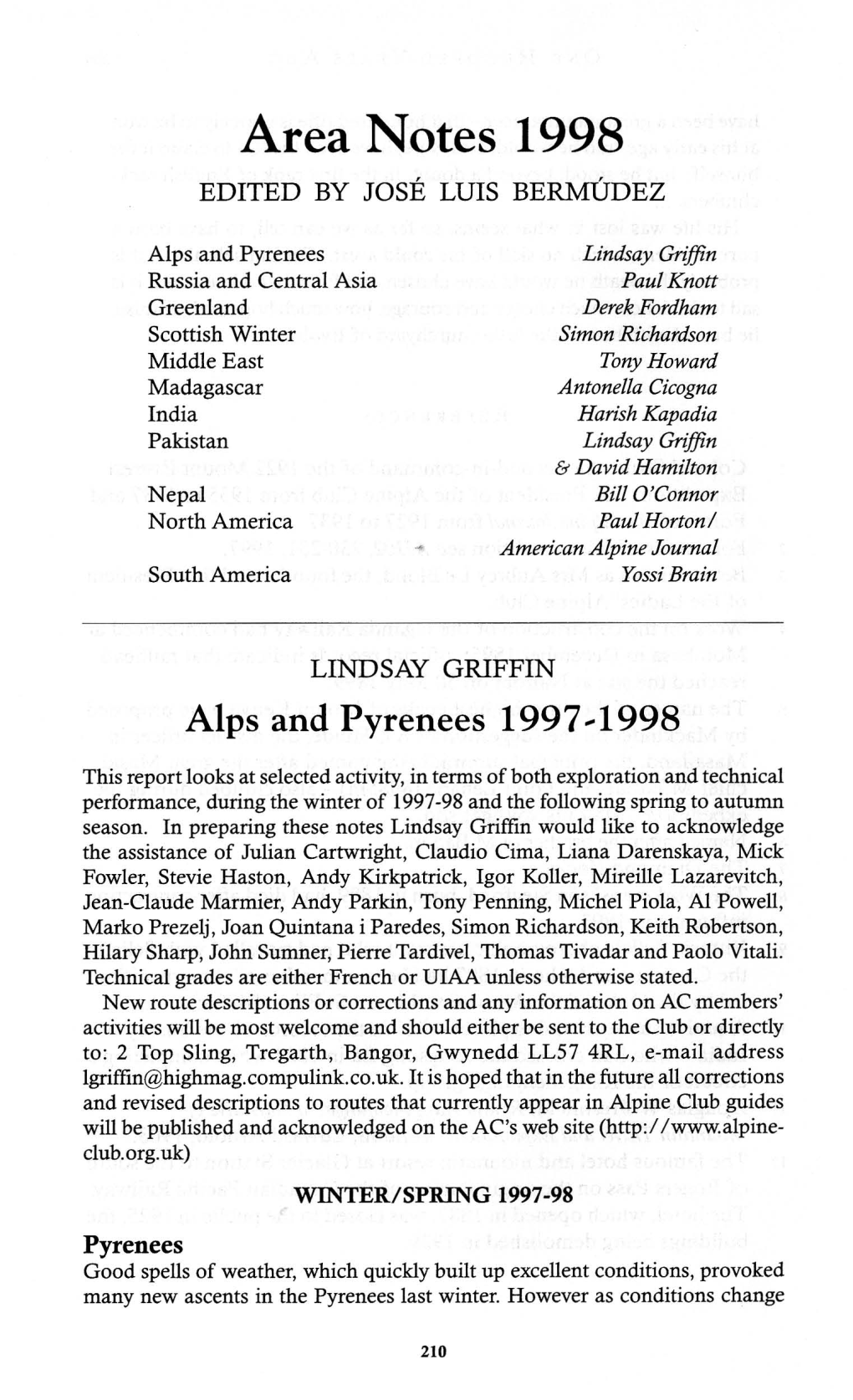 Area Notes 1998 EDITED by JOSE LUIS BERMUDEZ