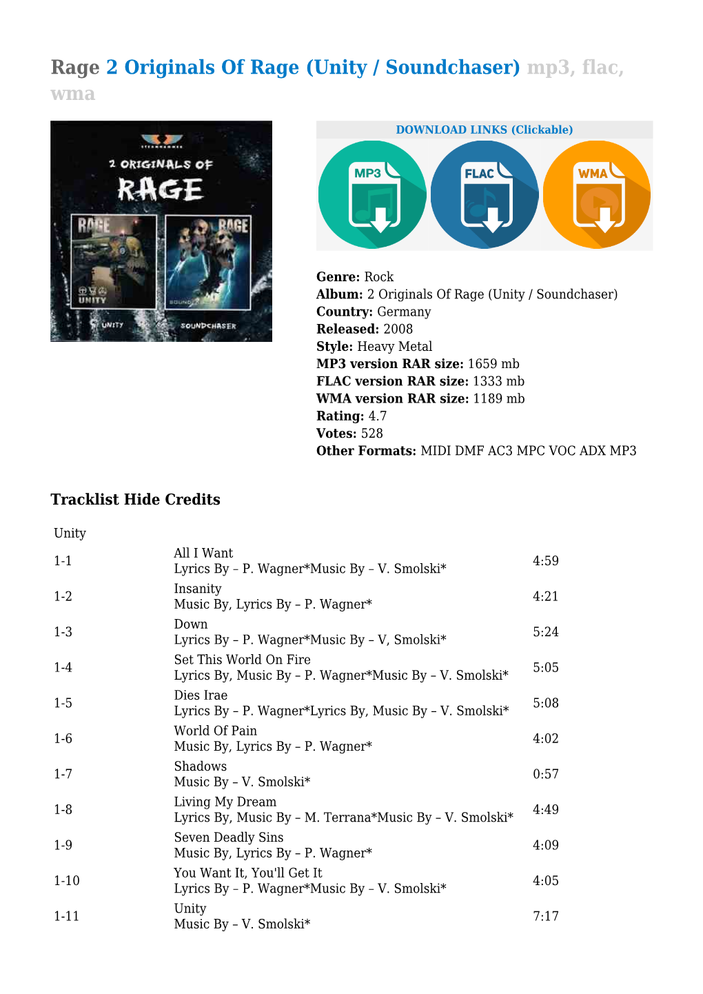 Rage 2 Originals of Rage (Unity / Soundchaser) Mp3, Flac, Wma