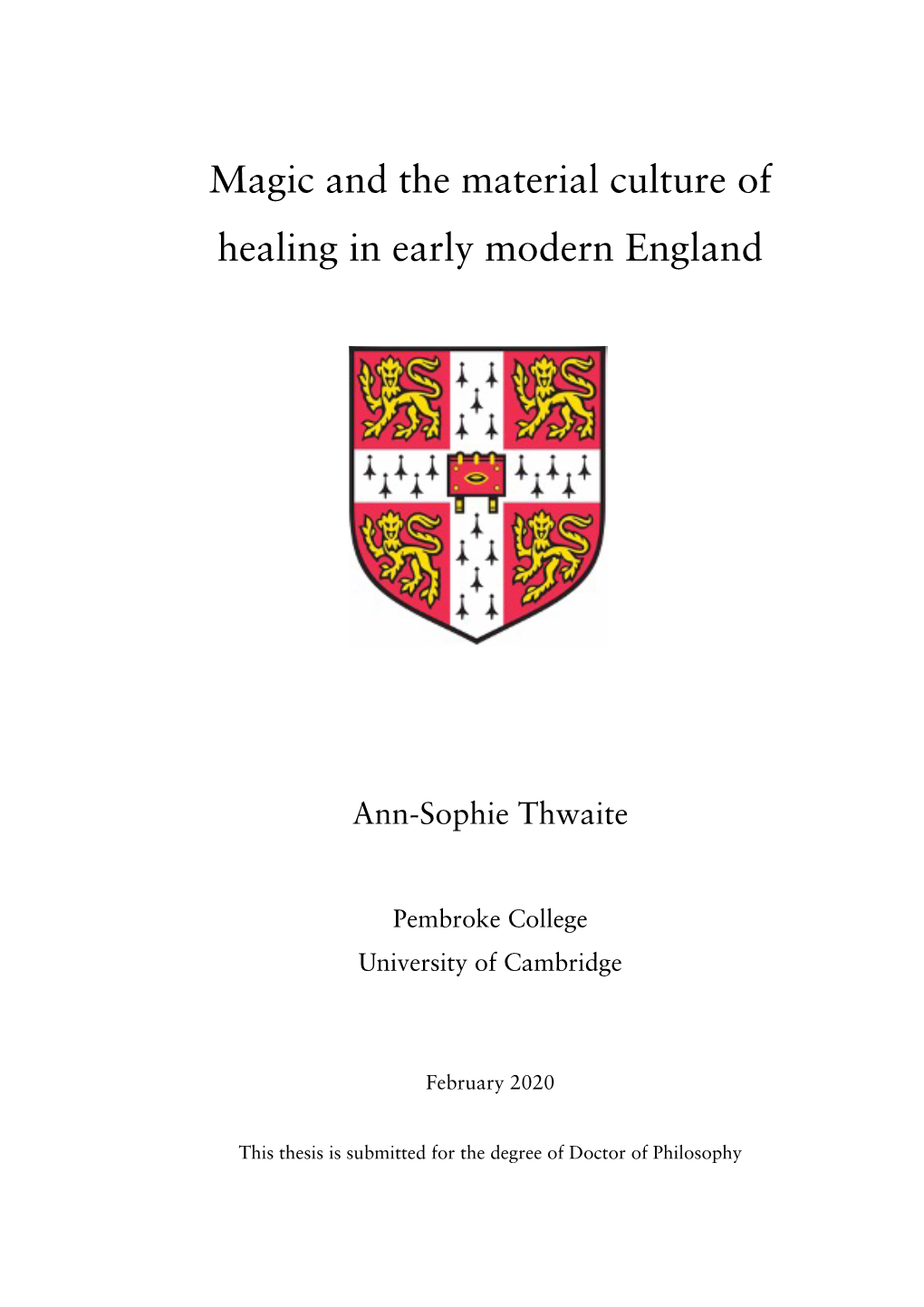 Magic and the Material Culture of Healing in Early Modern England