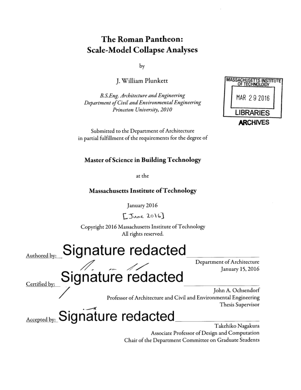 Signature Redacted Department of Architecture January 15, 2016