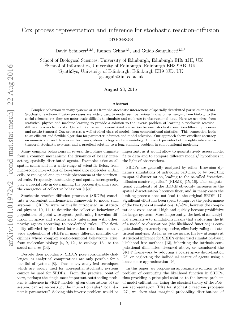 Cox Process Representation and Inference for Stochastic Reaction-Diffusion Processes