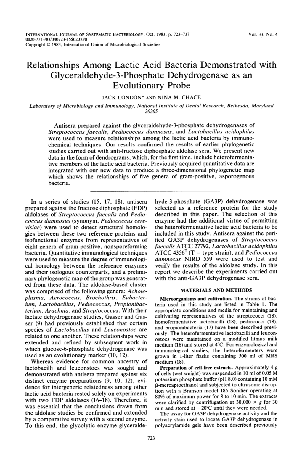 Relationships Among Lactic Acid Bacteria Demonstrated with Glyceraldehyde-3-Phosphate Dehydrogenase As an Evolutionary Probe