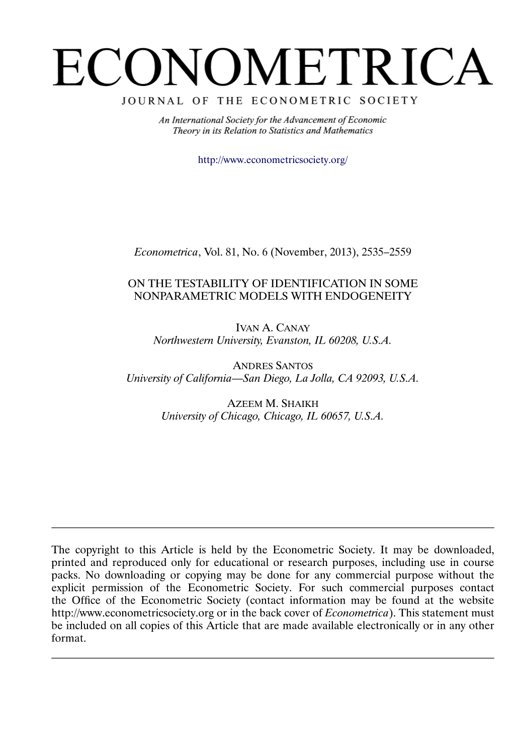 On the Testability of Identification in Some Nonparametric Models with Endogeneity