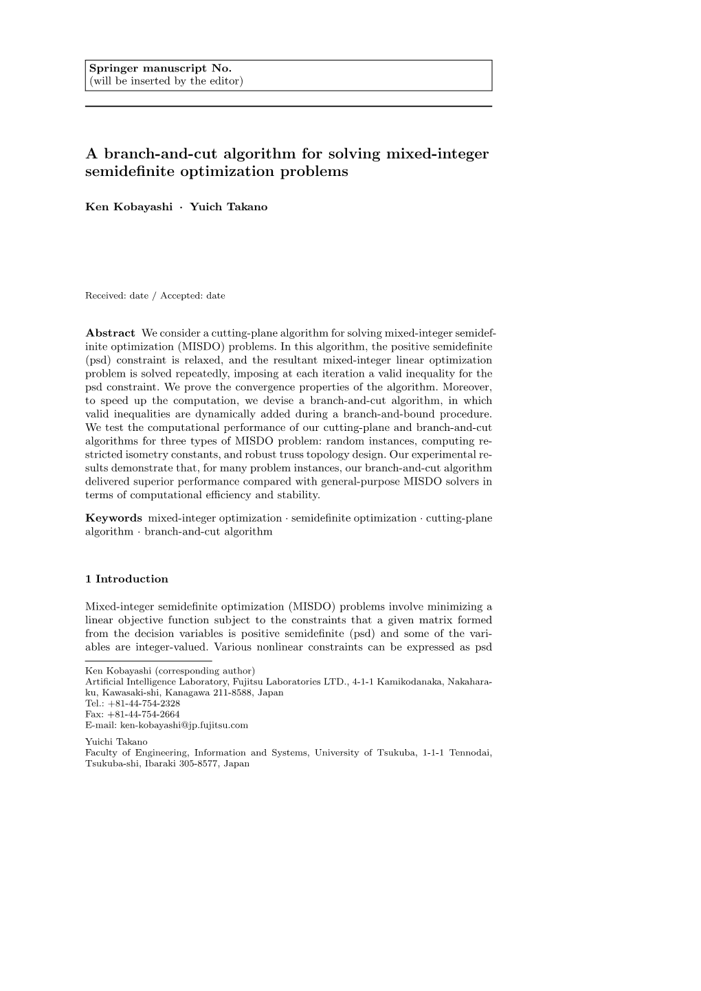 A Branch-And-Cut Algorithm for Solving Mixed-Integer Semidefinite