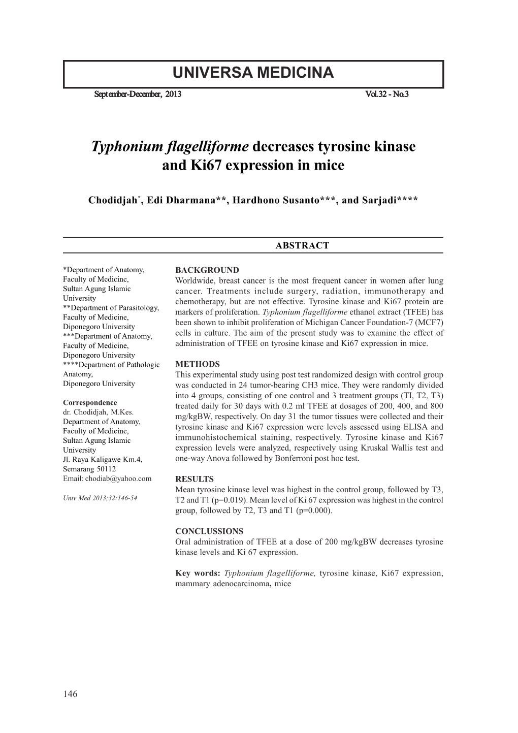 UNIVERSA MEDICINA Typhonium Flagelliforme Decreases Tyrosine