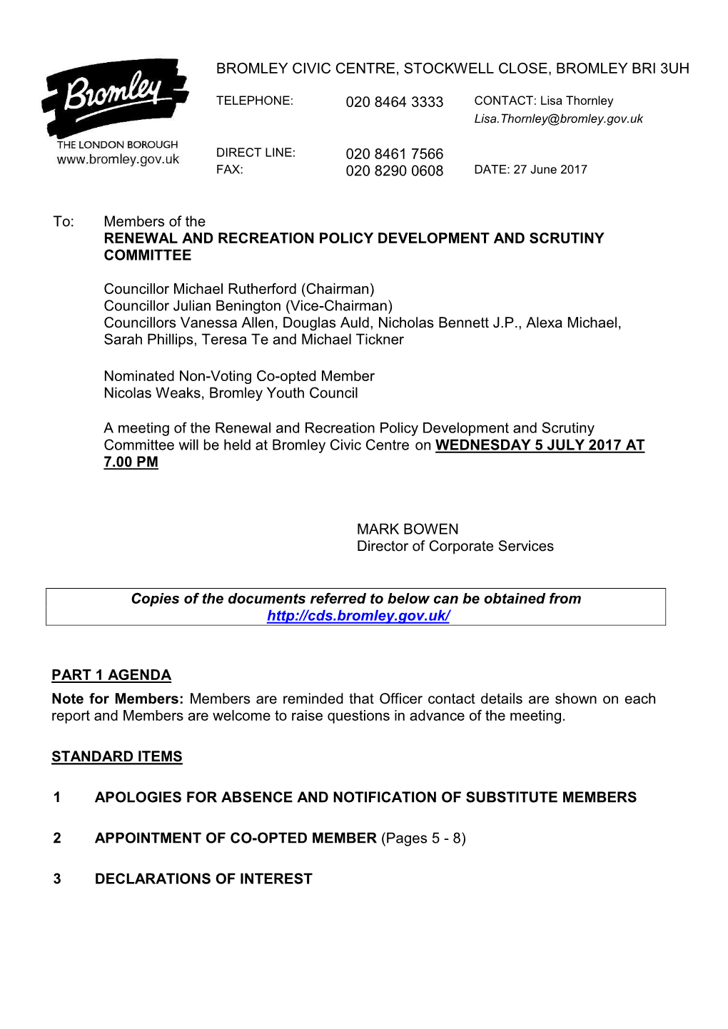 (Public Pack)Agenda Document for Renewal and Recreation Policy