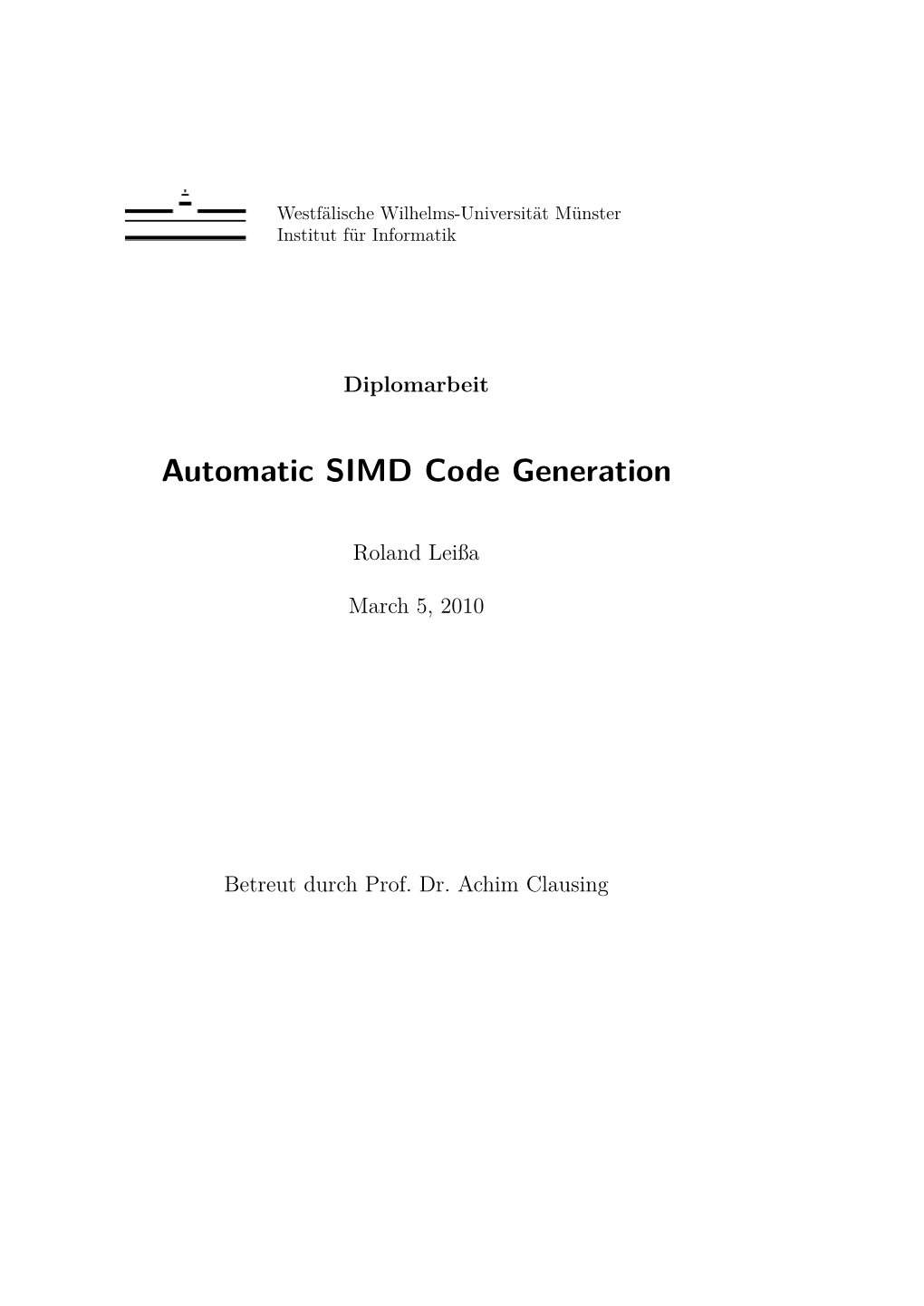 Automatic SIMD Code Generation