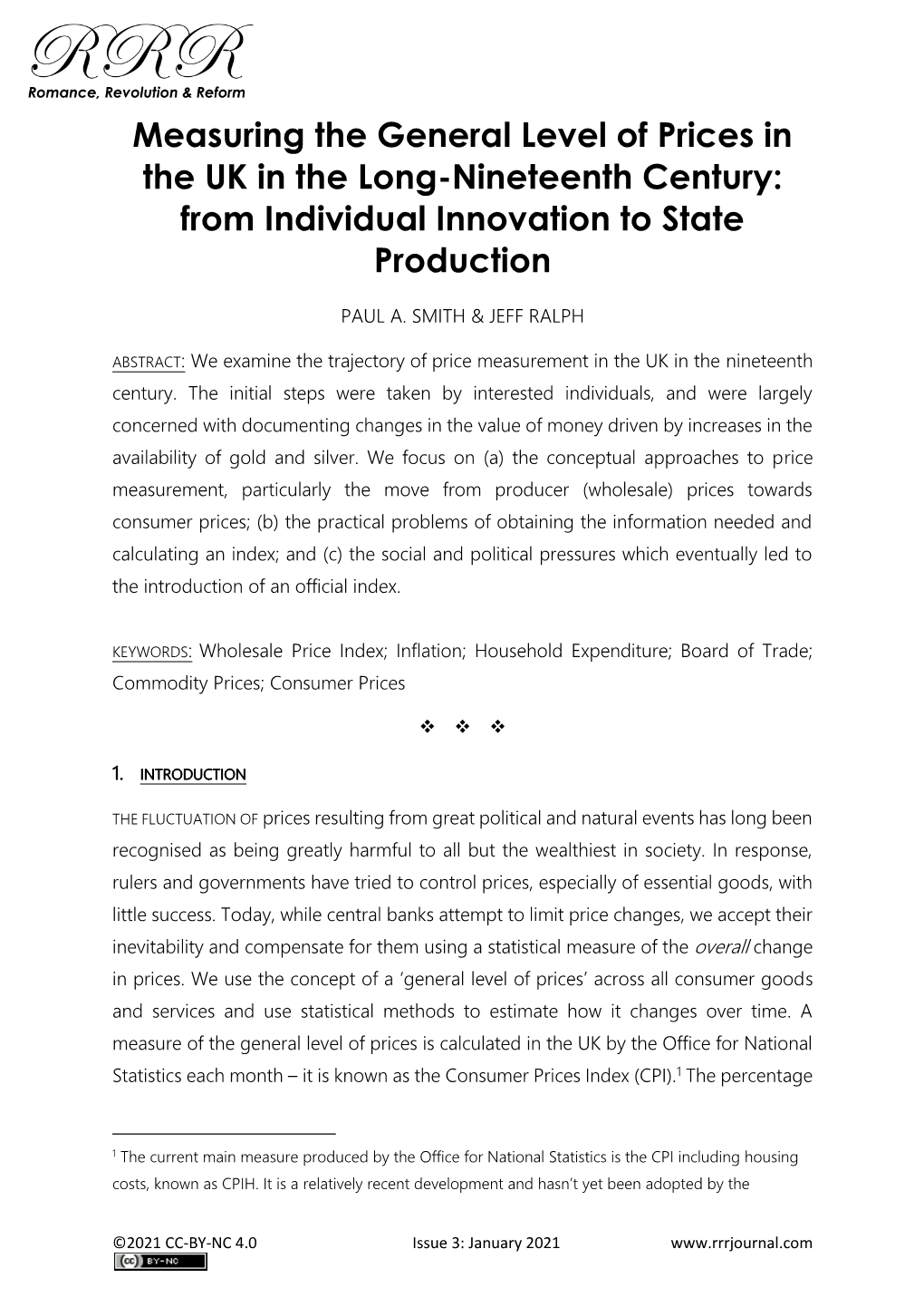 Measuring the General Level of Prices in the UK in the Long-Nineteenth Century: from Individual Innovation to State Production