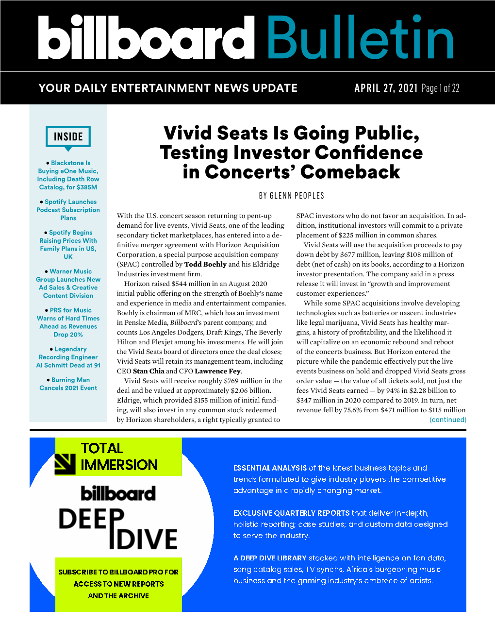 Vivid Seats Is Going Public, Testing Investor Confidence in Concerts