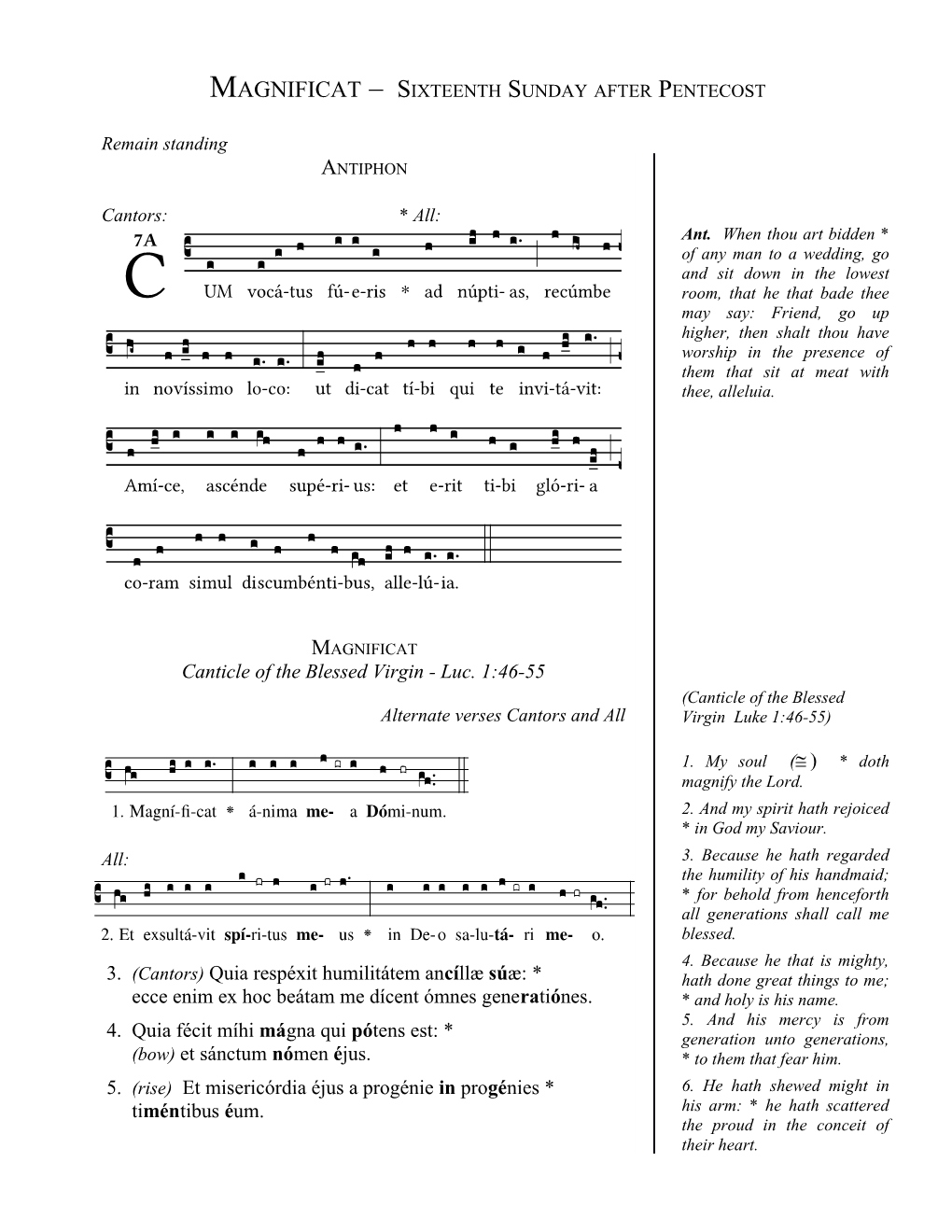 Magnificat Sixteenth Sunday After Pentecost