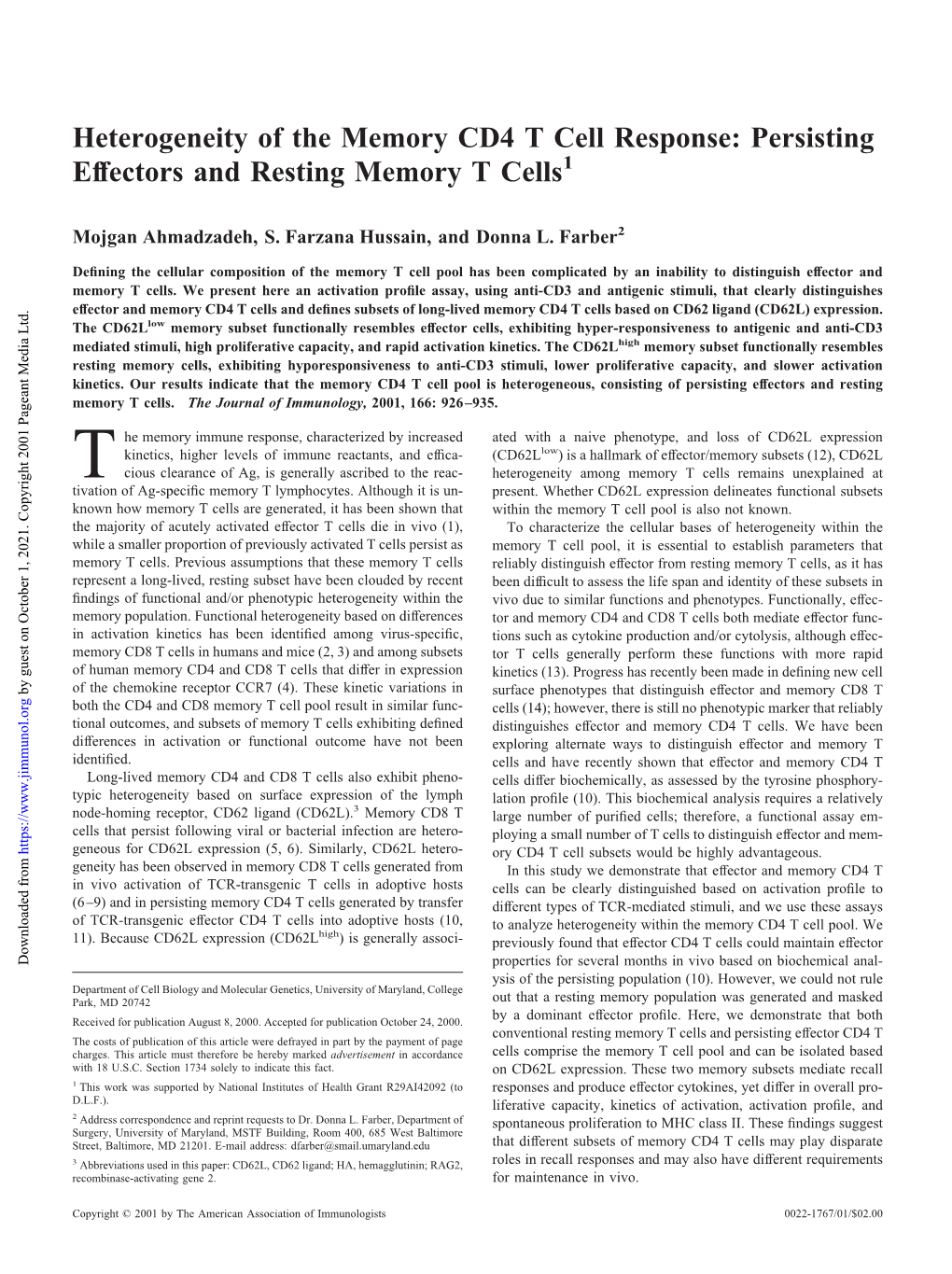 Memory T Cells Response