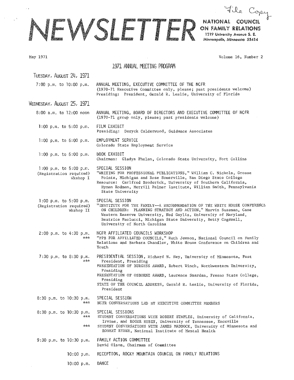 1971 ANNUAL MEETING PROGRAM Tuesday, August 24, 1971 7:00 P.M