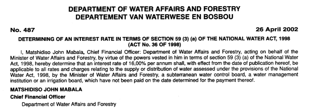 Department of Water Affairs and Forestry Departement Van Waterwese En Bosbou