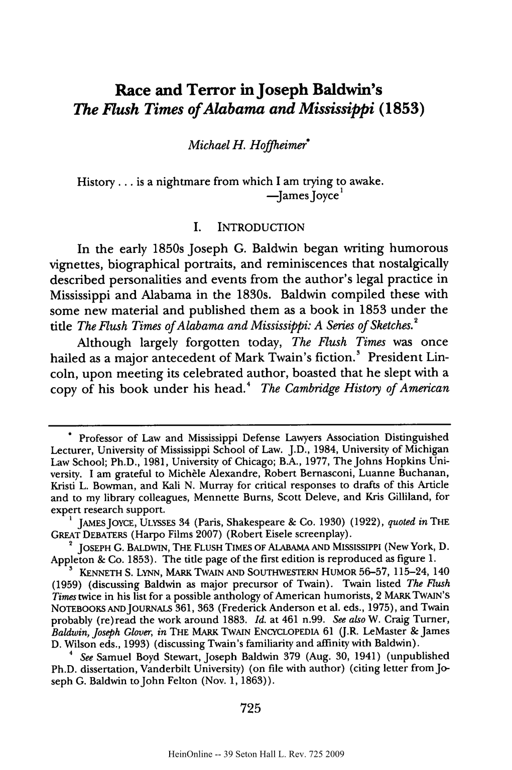 Race and Terror in Joseph Baldwin's the Flush Times of Alabama and Mississippi (1853)