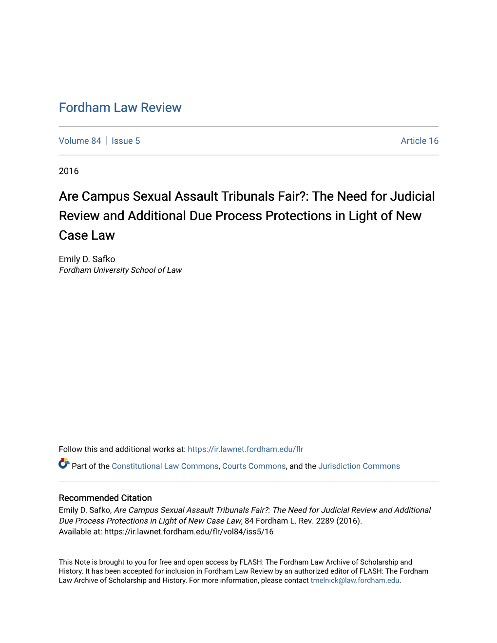 Are Campus Sexual Assault Tribunals Fair?: the Need for Judicial Review and Additional Due Process Protections in Light of New Case Law