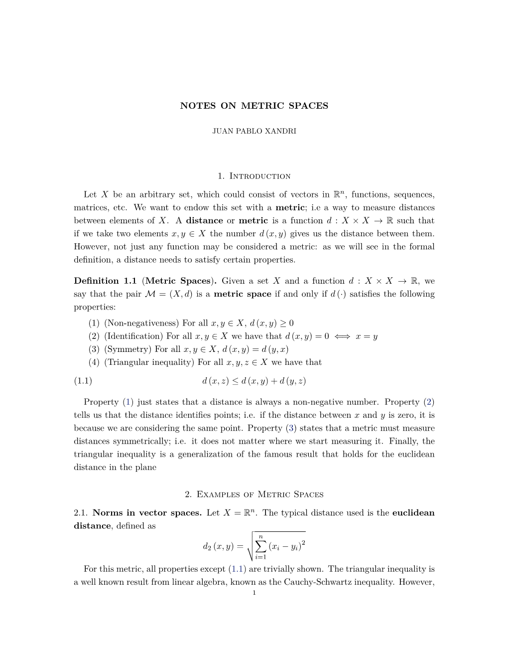 Notes on Metric Spaces