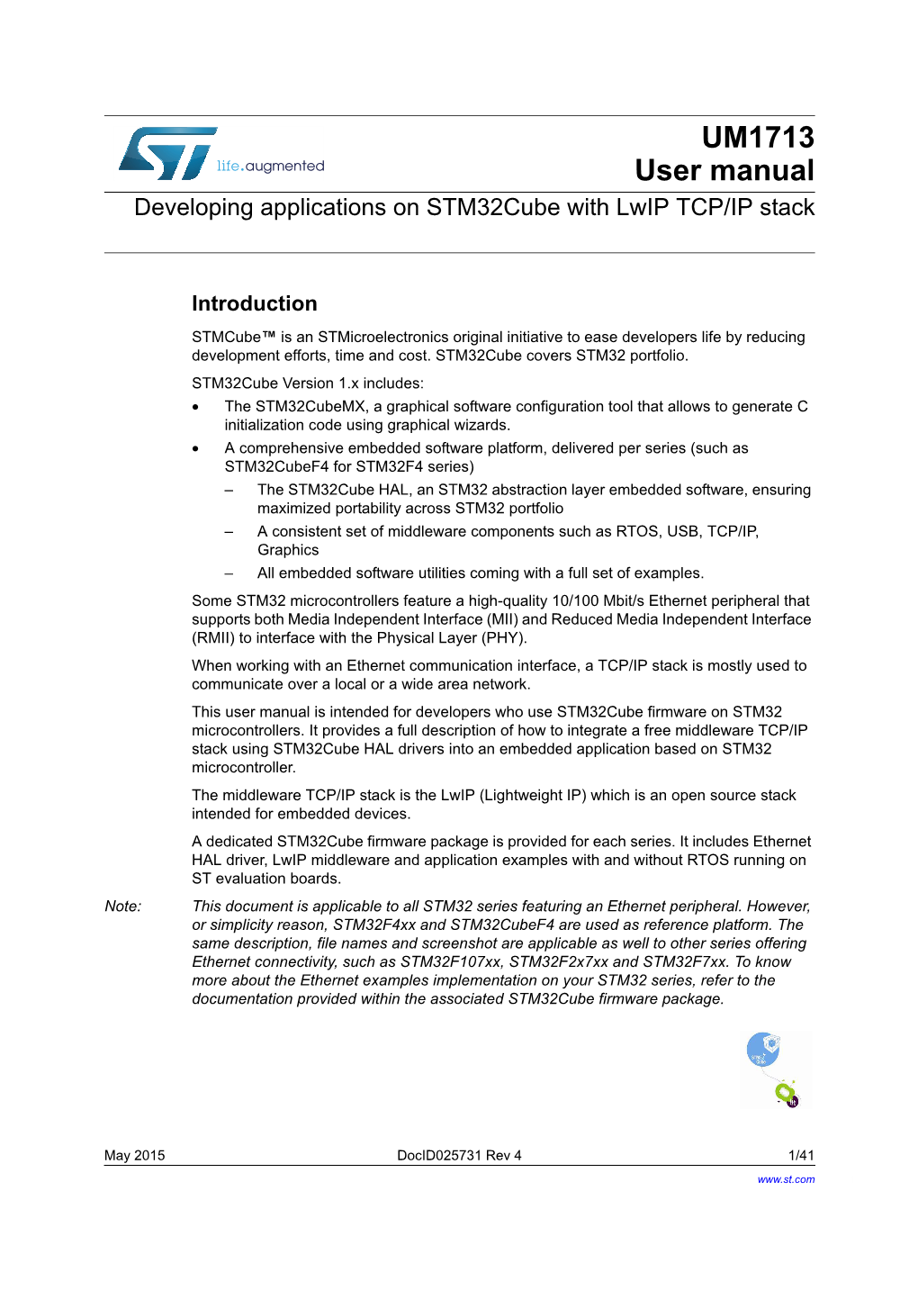 UM1713 Developing Applications on Stm32cube with Lwip TCP/IP Stack