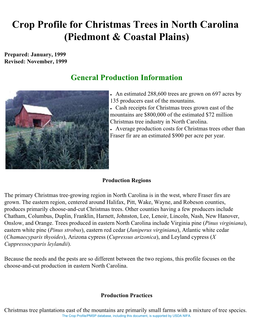 Crop Profile for Christmas Trees in North Carolina (Piedmont & Coastal Plains)