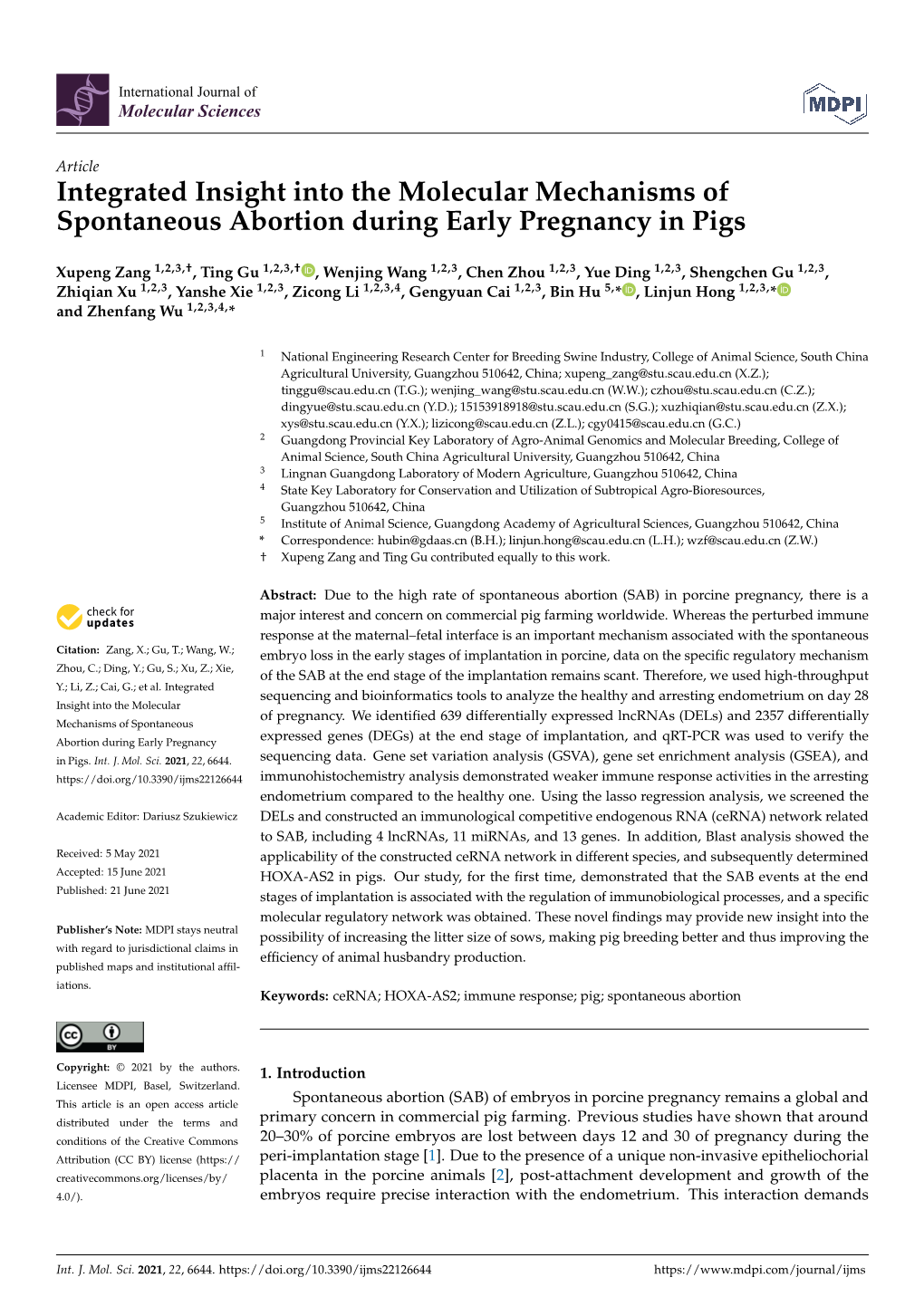 Integrated Insight Into the Molecular Mechanisms of Spontaneous Abortion During Early Pregnancy in Pigs