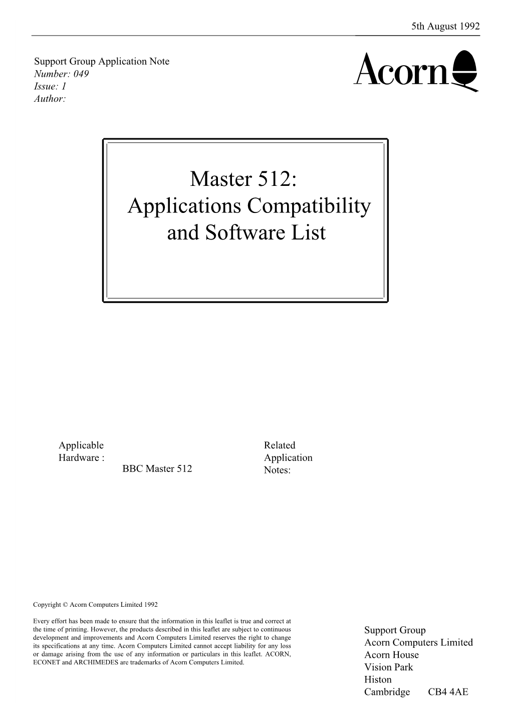 Master 512: Applications Compatibility and Software List