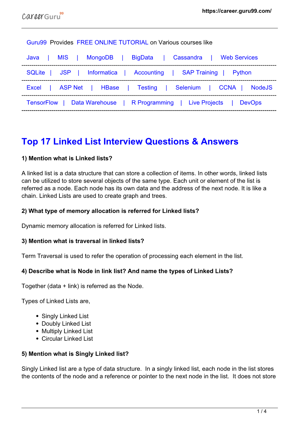 Top 17 Linked List Interview Questions & Answers