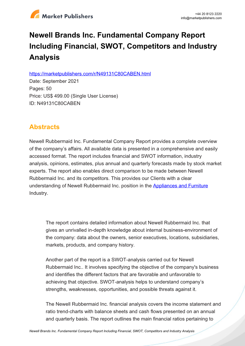 Newell Brands Inc. Fundamental Company Report Including