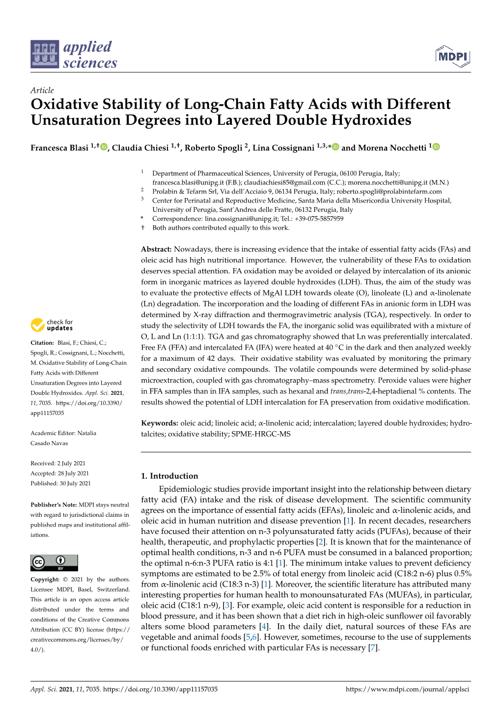 Oxidative Stability of Long-Chain Fatty Acids with Different Unsaturation Degrees Into Layered Double Hydroxides