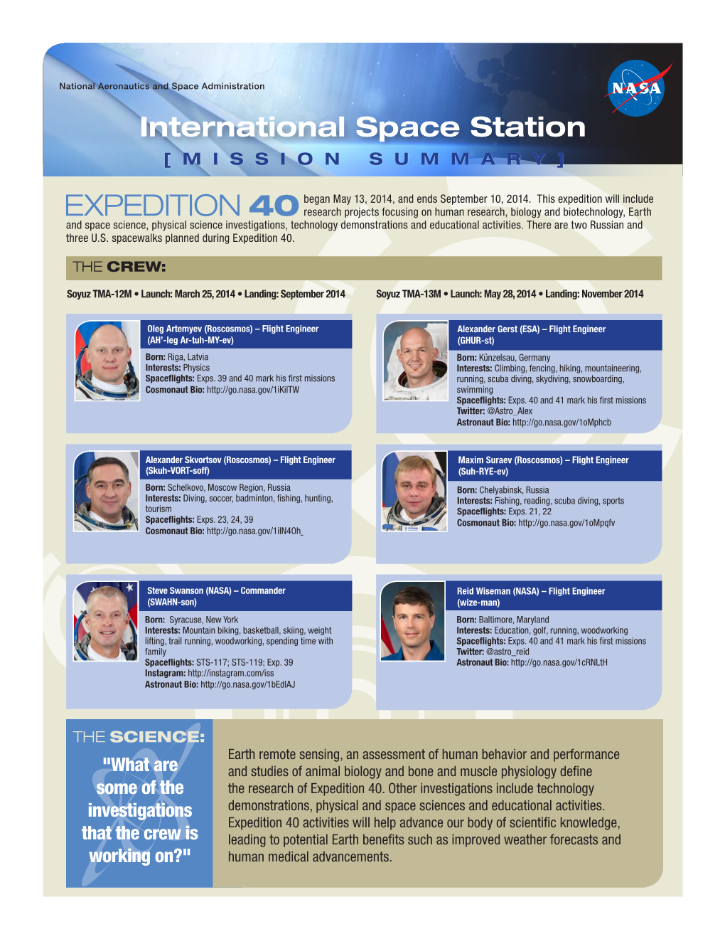 International Space Station [MISSION SUMMARY]