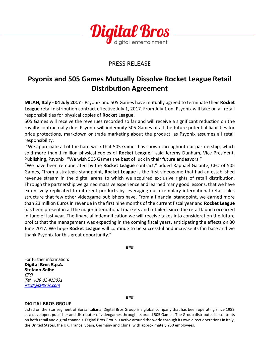 Psyonix and 505 Games Mutually Dissolve Rocket League Retail Distribution Agreement