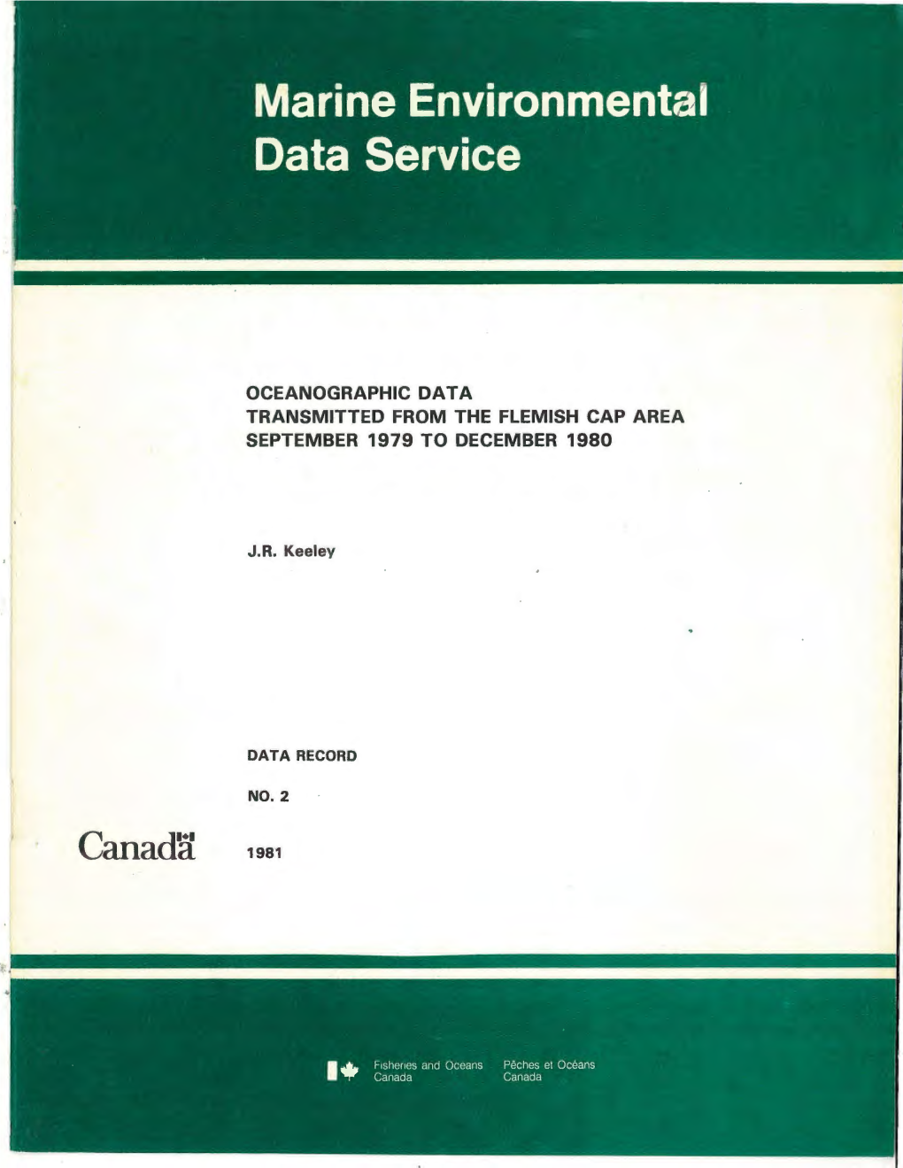Canada 1981 MARINE ENVIRON~ENTAL DATA SERVICE DATA RECORD NO