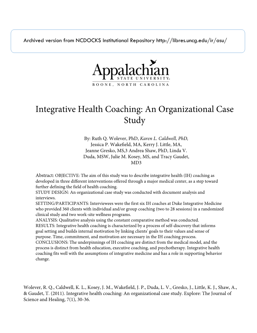 Integrative Health Coaching: an Organizational Case Study