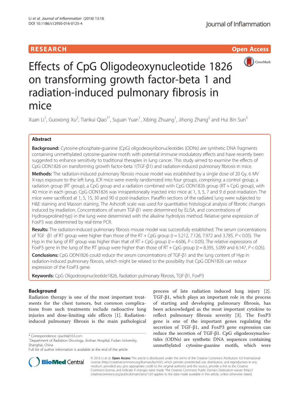 Effects of Cpg Oligodeoxynucleotide 1826 On