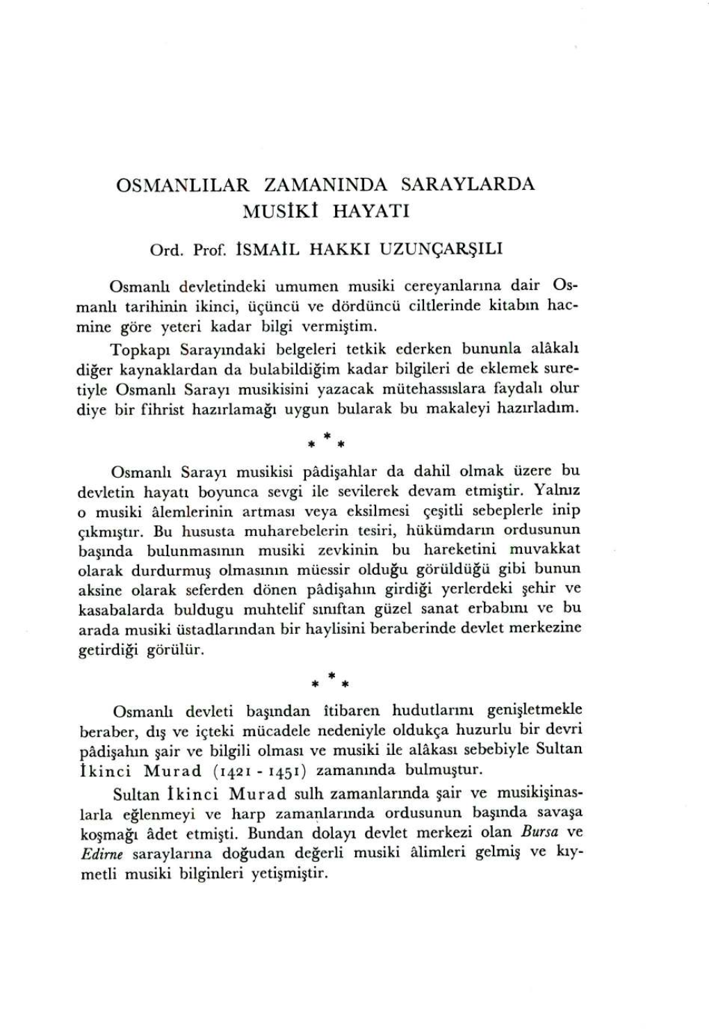 Osmanlilar Zamaninda Saraylarda Mus~K~ Hayati