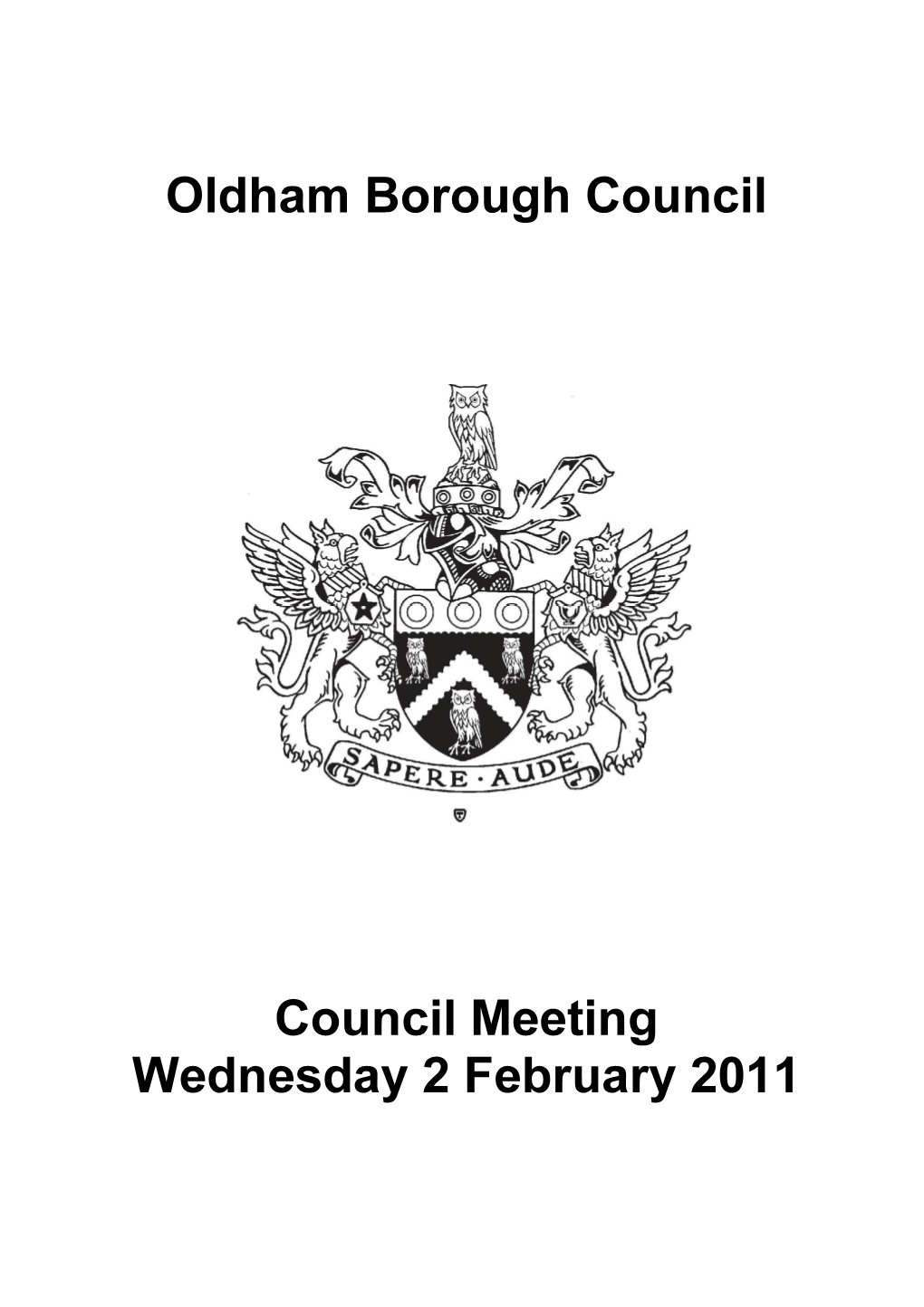 Oldham Borough Council Council Meeting Wednesday 2 February 2011