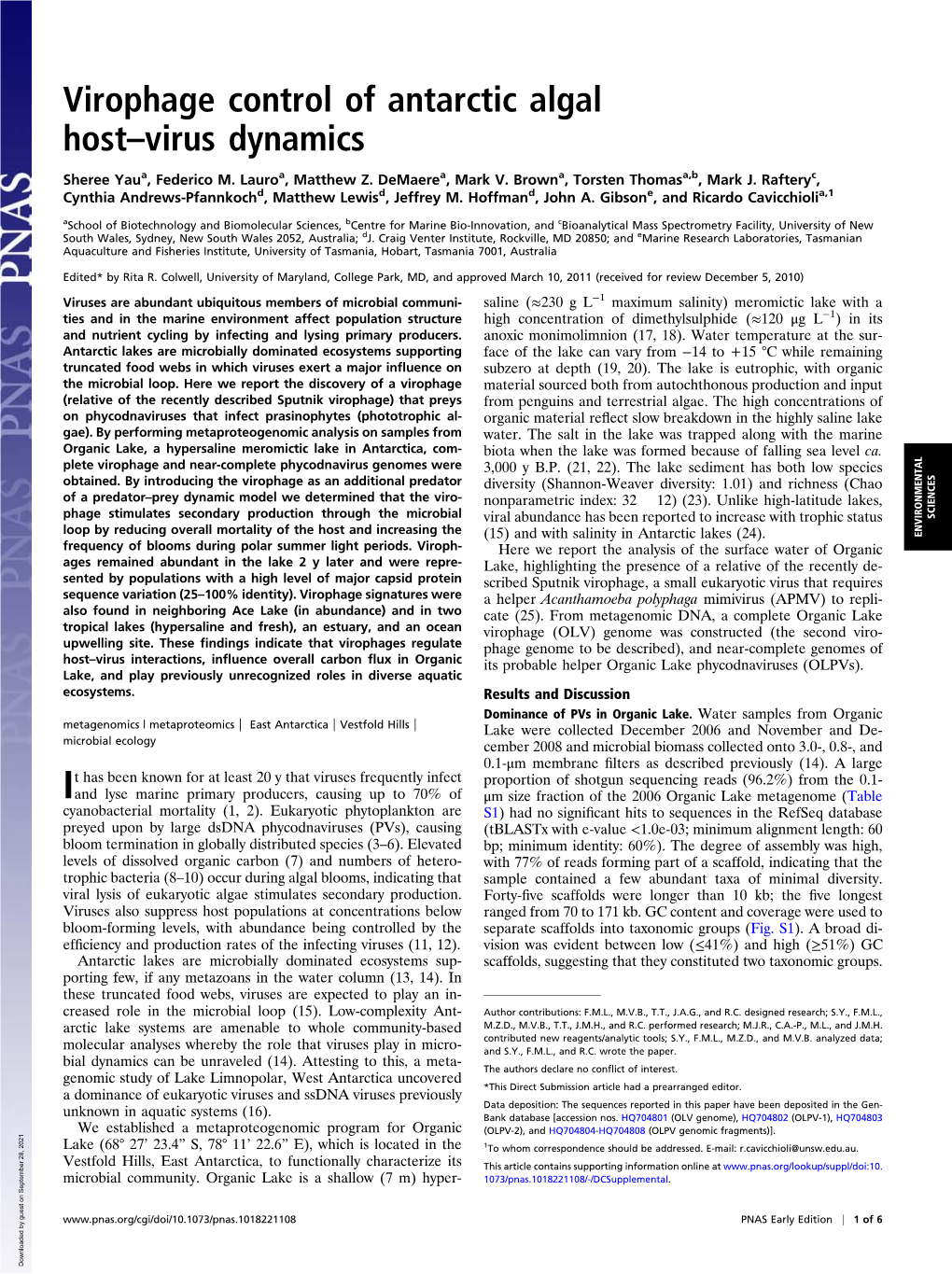 Virophage Control of Antarctic Algal Host–Virus Dynamics