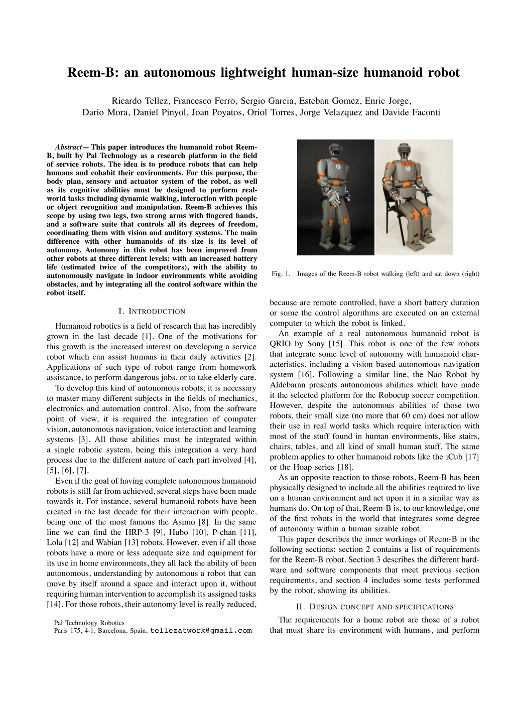 Reem-B: an Autonomous Lightweight Human-Size Humanoid Robot