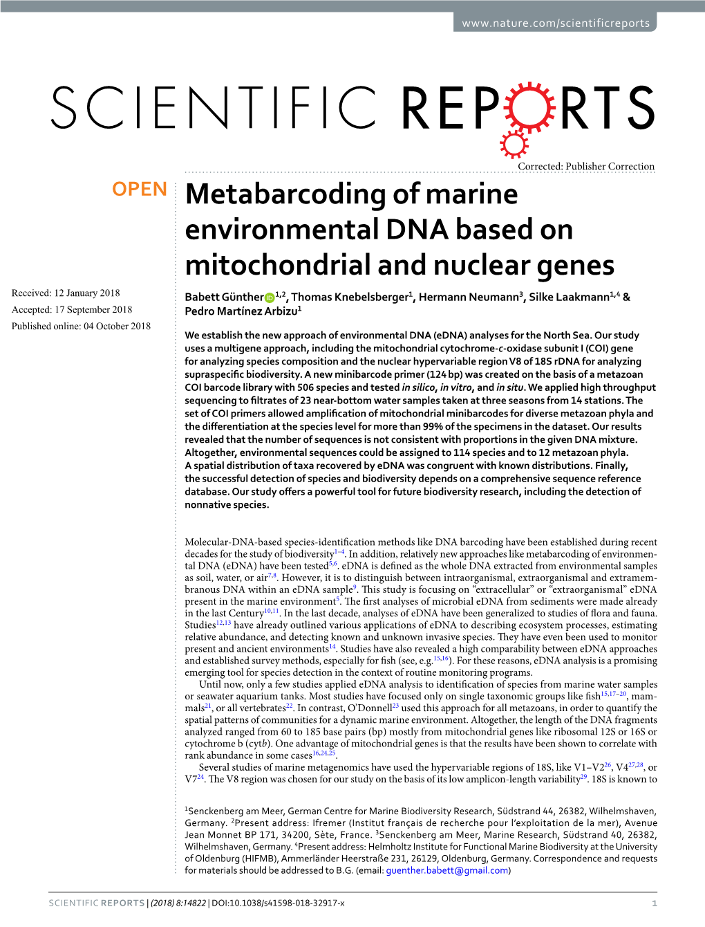 Metabarcoding of Marine Environmental DNA Based On
