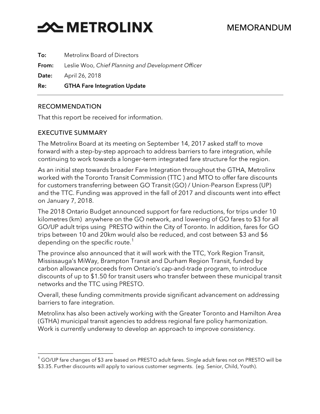 Fare Integration Update