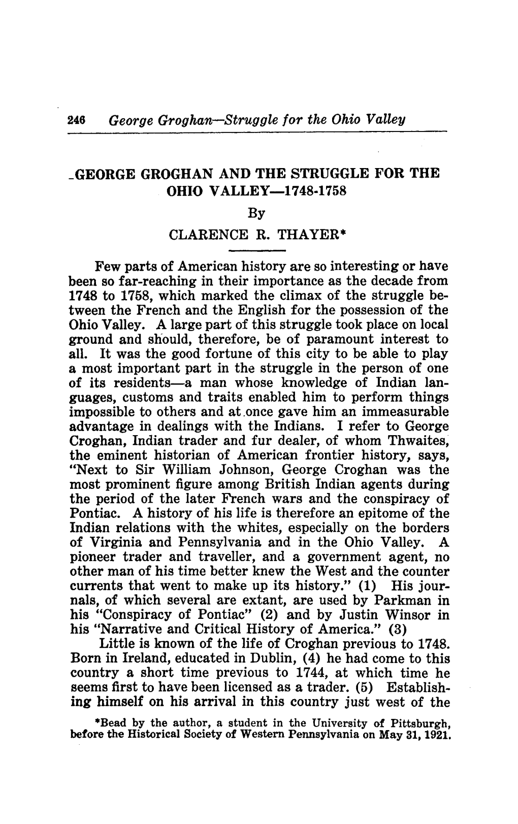 Struggle for the Ohio Valley GEORGE GROGHAN ANDTHE