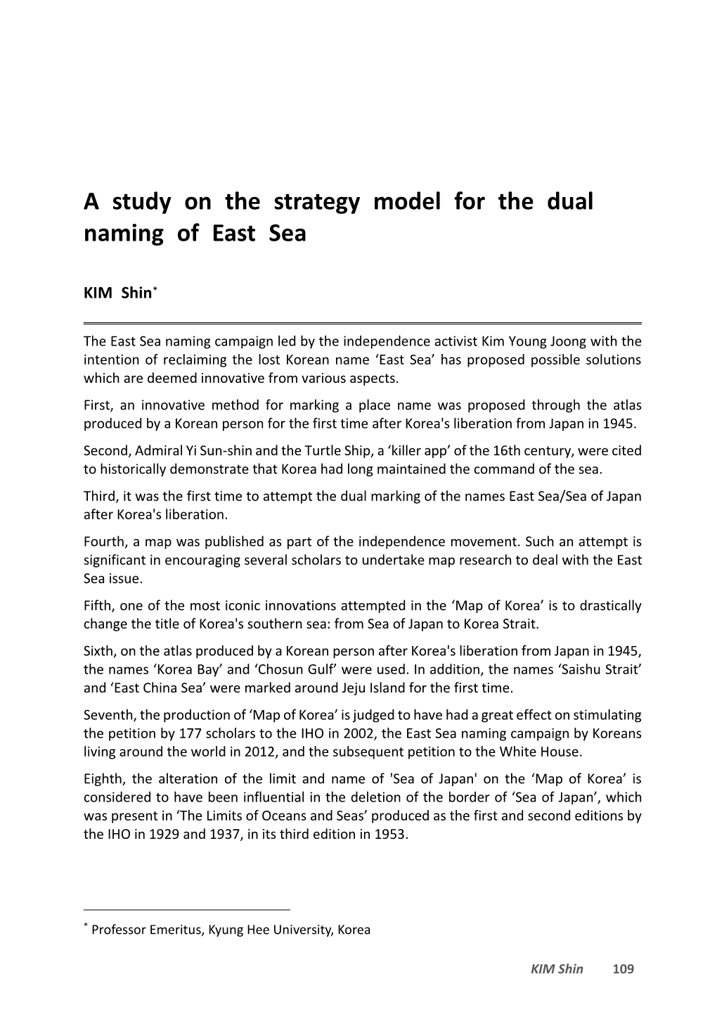 A Study on the Strategy Model for the Dual Naming of East Sea